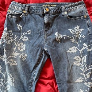 Michael Kors floral print blue shade jeans.  Size 10.